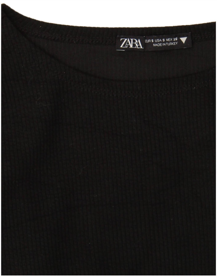 Zara Damen Crop Top Langarm UK 8 Small Schwarz