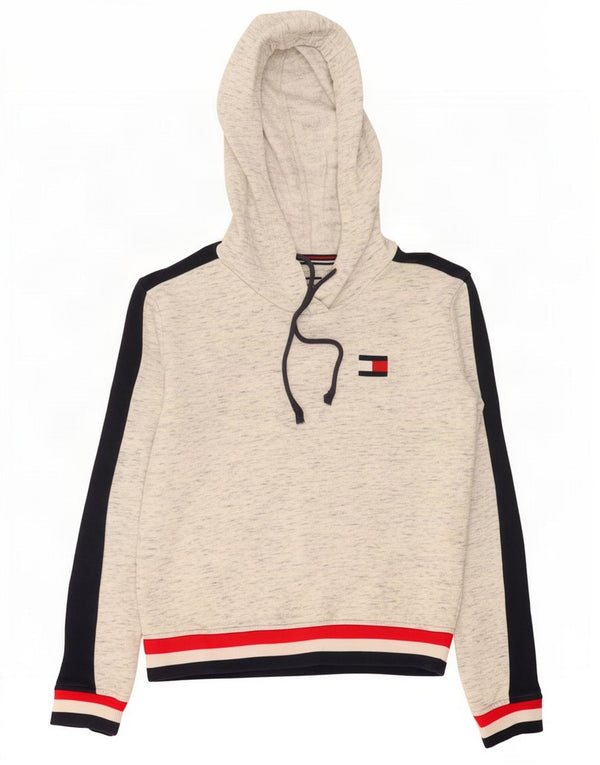 Tommy Hilfiger Damen Crop Hoodie Pullover UK 2 2XS Graue Colourblock-Baumwolle