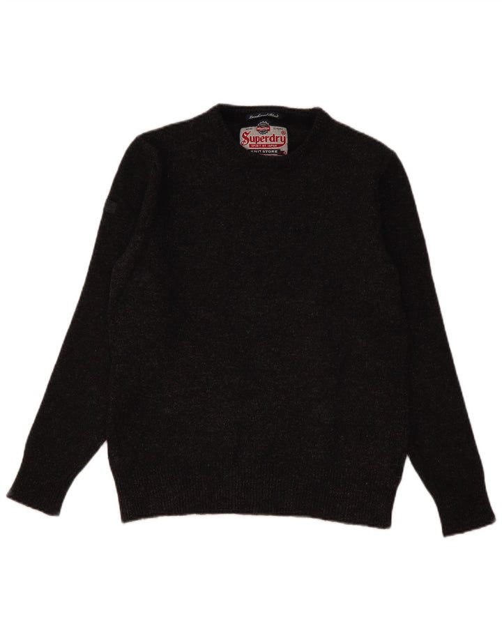 Superdry Herren-Pullover mit Rundhalsausschnitt, Größe L, graue Lammwolle