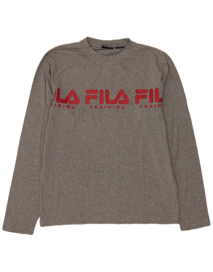Fila Herren Grafik-Oberteil, langärmelig, mittelgraue Baumwolle
