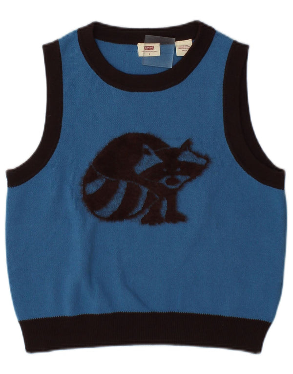 Levi's Damen Crop Graphic Vest Tank Top UK 10 Small Blau Farbblock