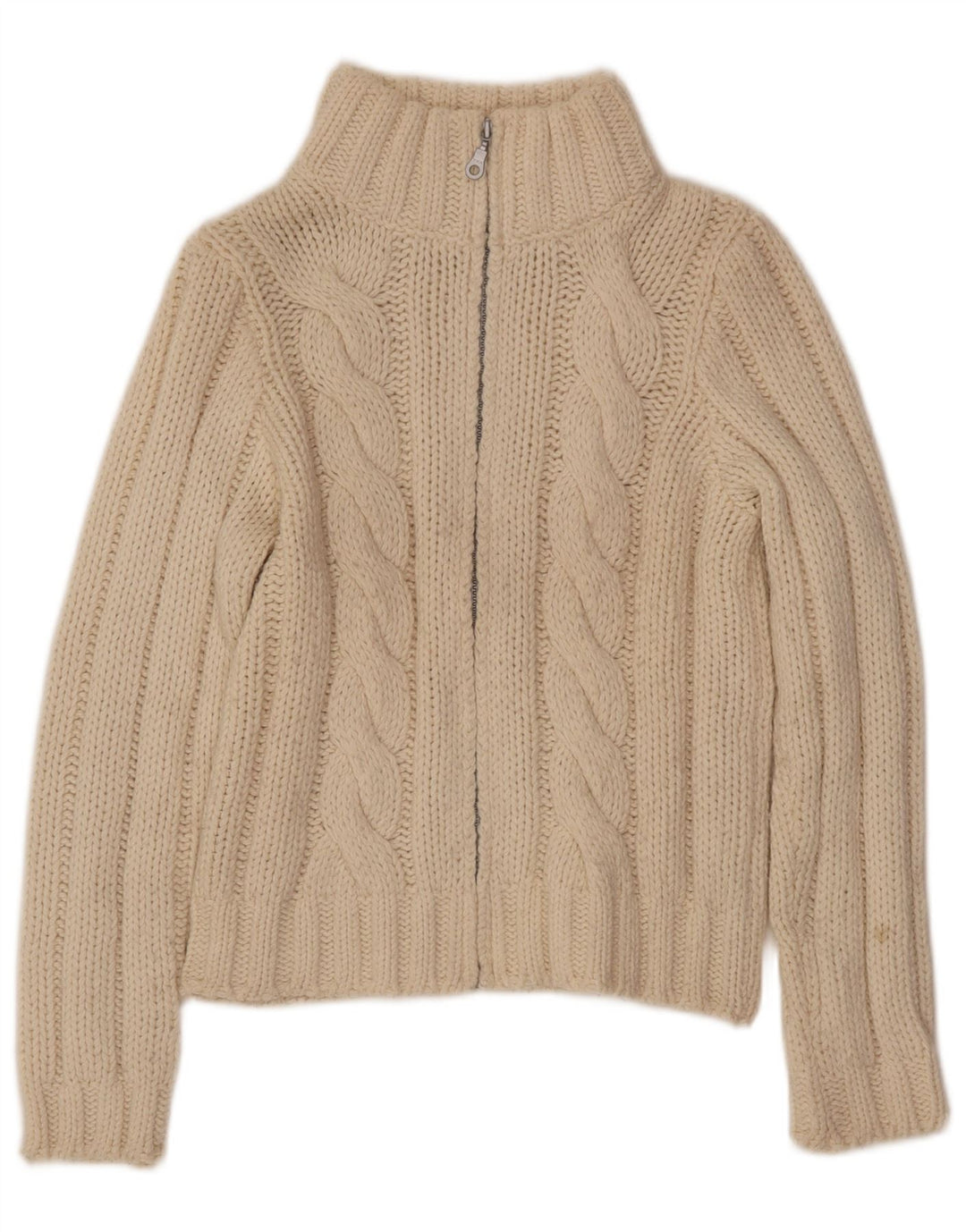 Benetton Damen-Cardigan-Pullover UK 14 Große cremefarbene Wolle