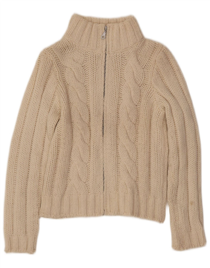 Benetton Damen-Cardigan-Pullover UK 14 Große cremefarbene Wolle