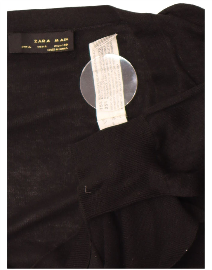 Zara Herren-Strickjacke, groß, schwarze Seide