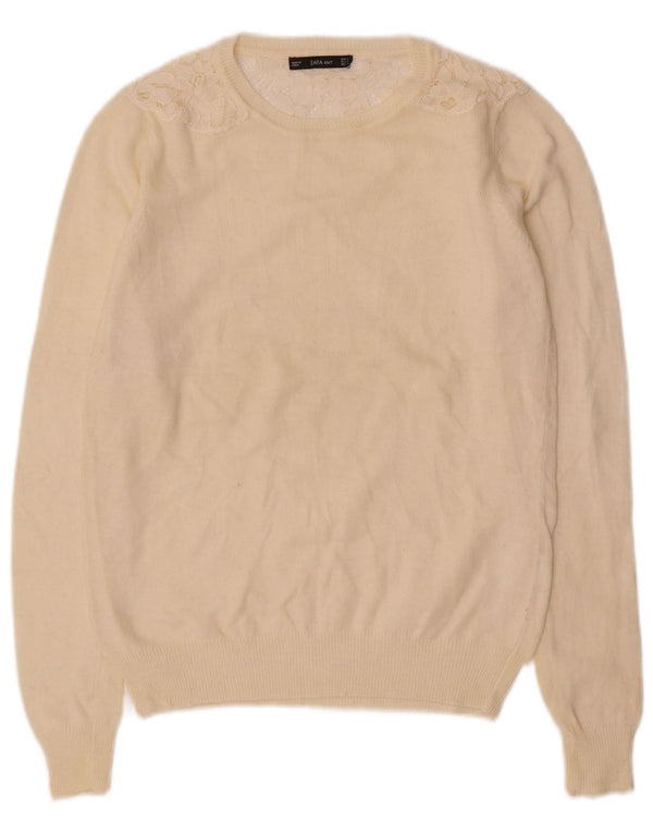 Zara Damen-Pullover mit U-Boot-Ausschnitt, Gr. 10, Größe S, Beige