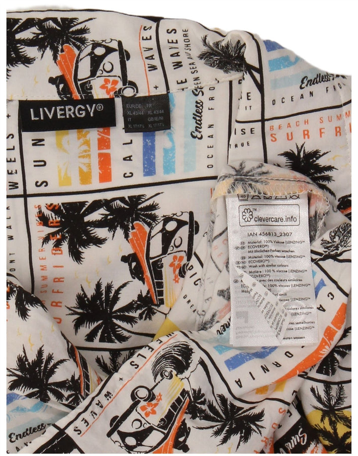 LIVERGY Herren-Kurzarmhemd, Größe 43/44, XL, weiße Viskose, hawaiianisch