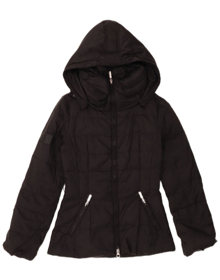 BENETTON Womens Hooded Padded Jacket IT 40 Small Black Polyamide