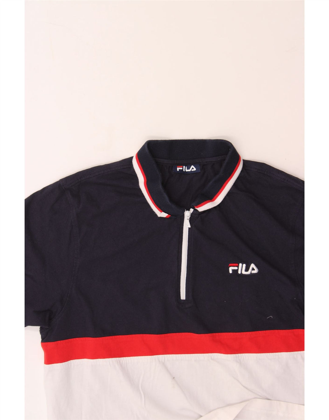 FILA Mens Polo Shirt Small Navy Blue Colourblock Cotton Vintage Fila and Second-Hand Fila from Messina Hembry 