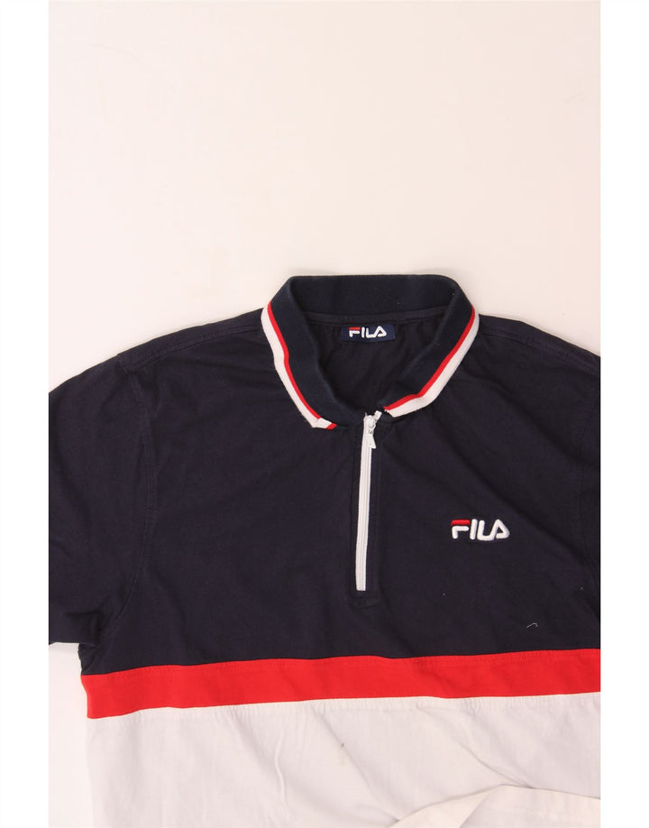 FILA Mens Polo Shirt Small Navy Blue Colourblock Cotton Vintage Fila and Second-Hand Fila from Messina Hembry 