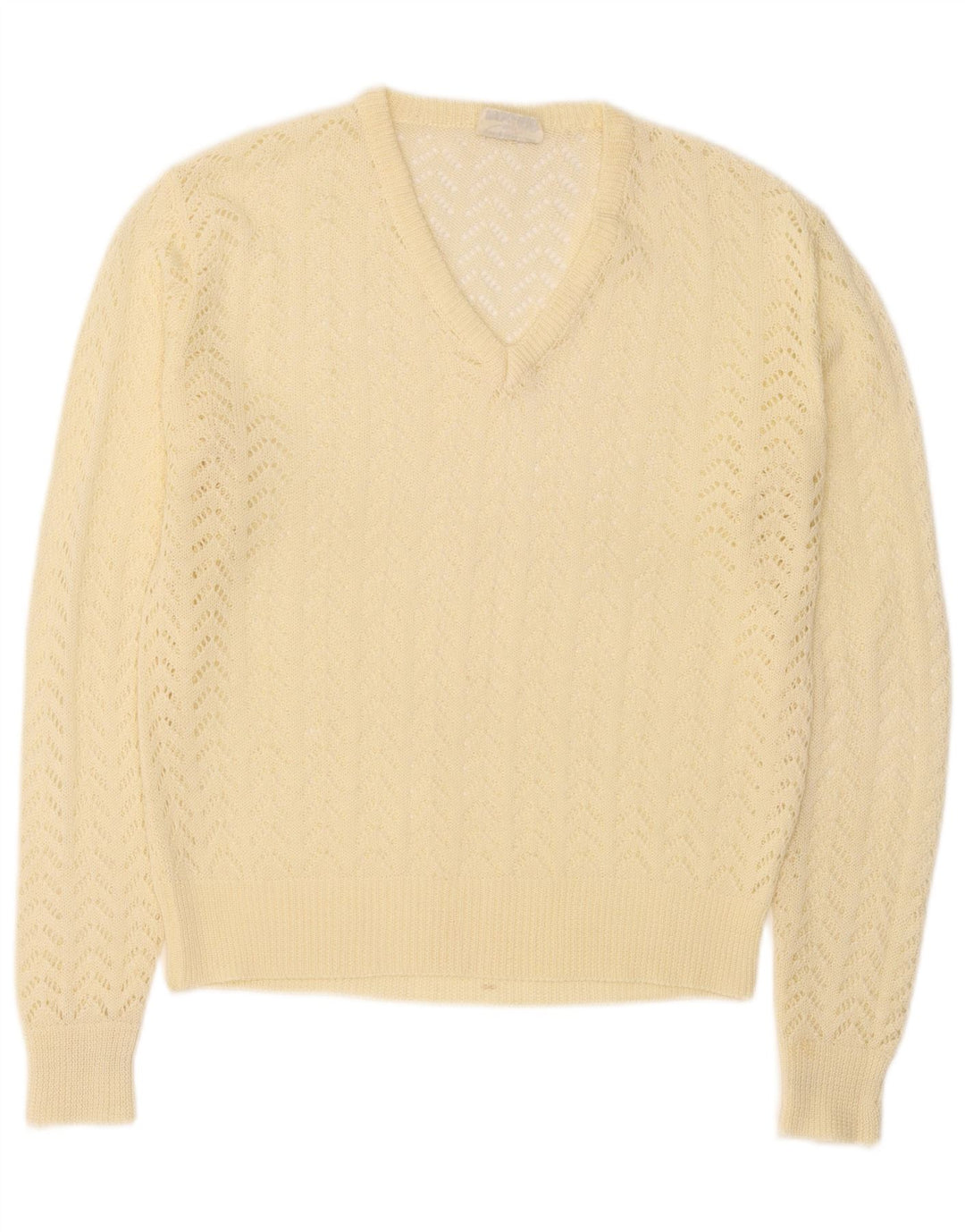 Vintage Damen Pullover mit V-Ausschnitt IT 46 Großes gelbes Polyacryl