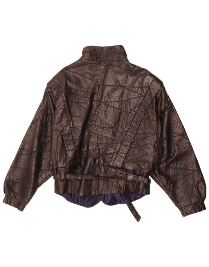 Vintage Damen Lederjacke UK 12 Medium Schwarz Patchwork