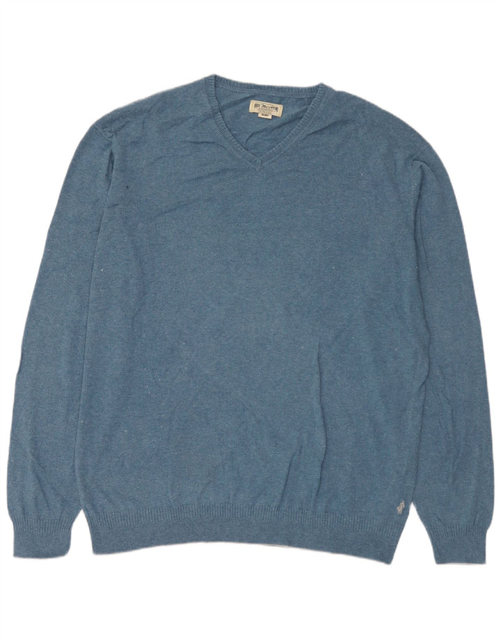 Marlboro Classics Herren-Pullover mit V-Ausschnitt, 3XL, blaue Baumwolle