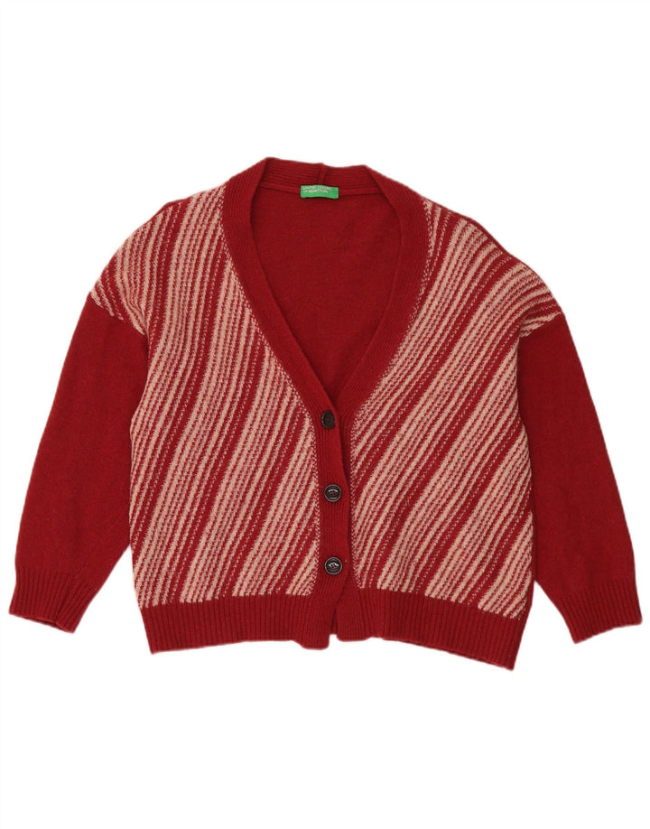 Benetton Damen-Strickjacke in Übergröße, Gr. 14, mittelrot, gestreift, Wolle