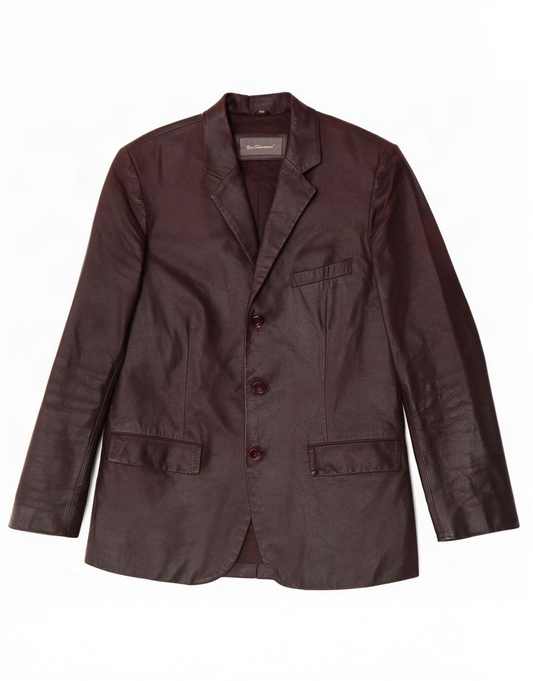 Ben Sherman Herren-Blazerjacke aus Leder mit 3 Knöpfen, UK 38, Mittelbraun