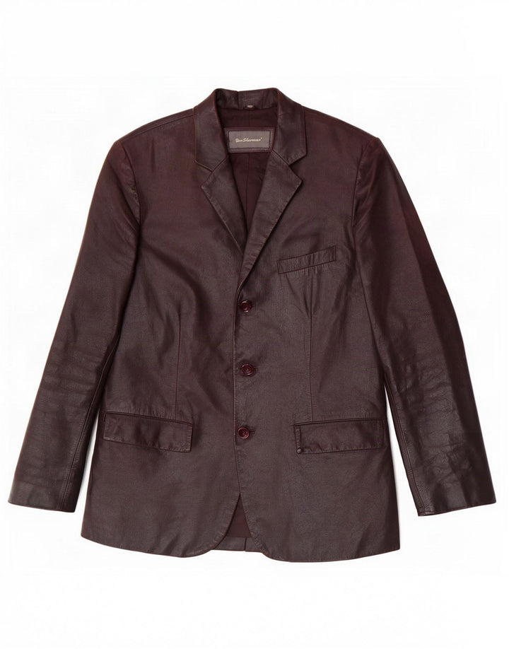 Ben Sherman Herren-Blazerjacke aus Leder mit 3 Knöpfen, UK 38, Mittelbraun