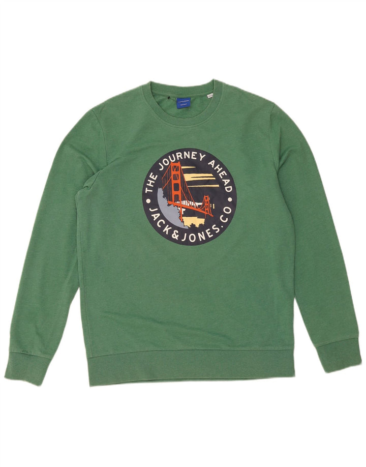 JACK & JONES Herren-Sweatshirt mit Grafik, groß, grüne Baumwolle