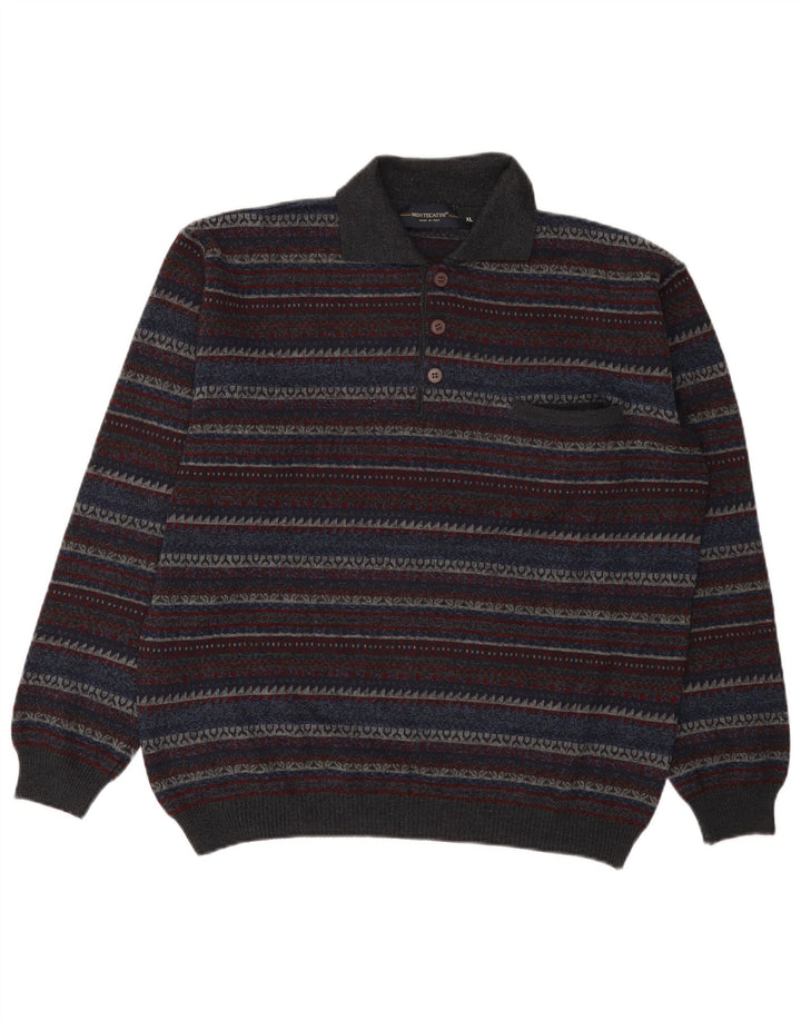 Montecatini Herren-Pullover mit Rollkragen, XL, mehrfarbig, gestreift, Wolle
