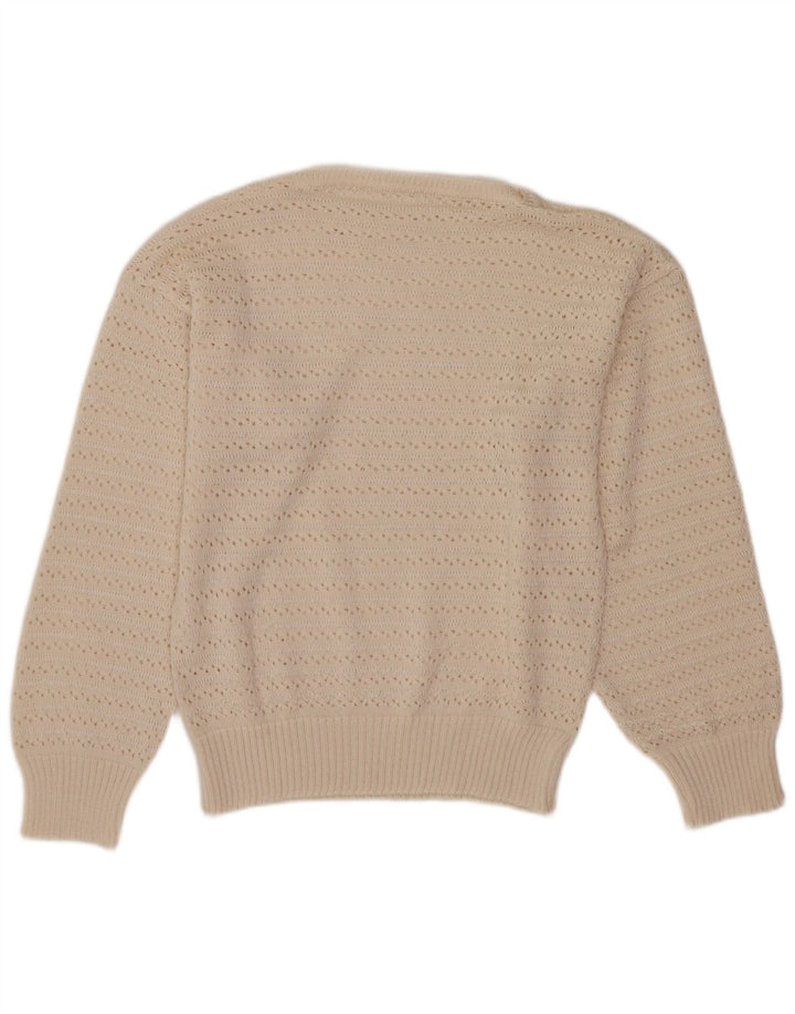 Vintage Damen Pullover mit U-Boot-Ausschnitt, Gr. 10, Größe S, Weiß