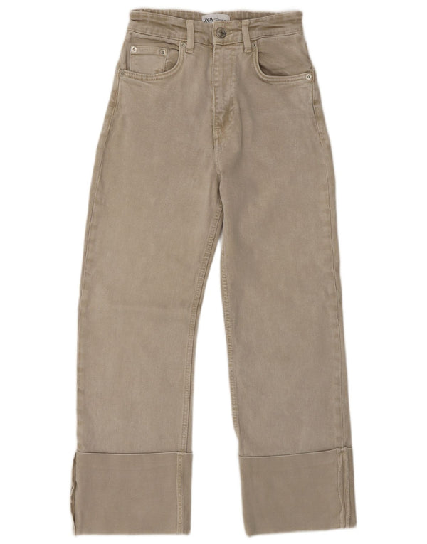 Zara Damen Crop Straight Jeans EU 34 2XS W24 L26 Grün