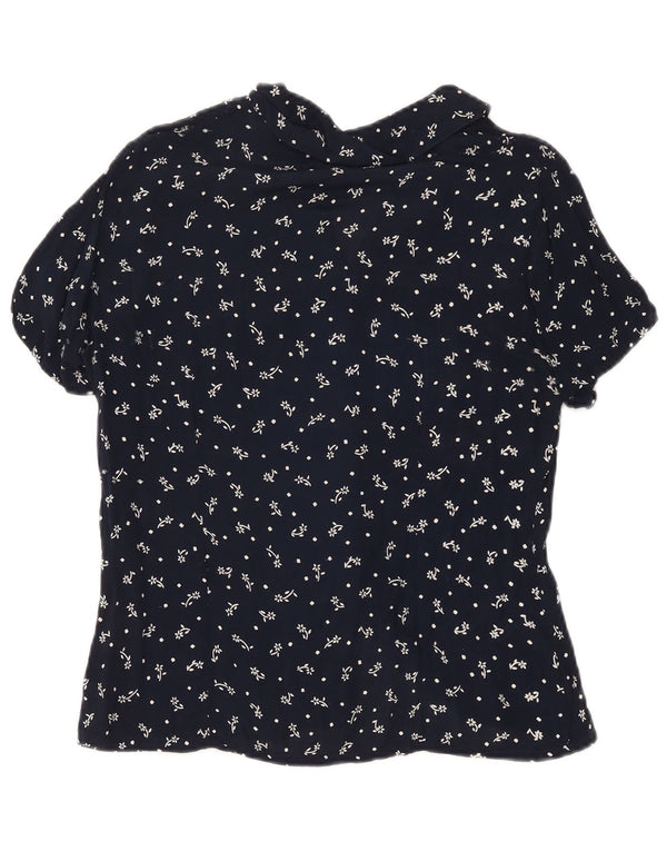 Express Damen Kurzarm-Hemdbluse IT 44 Medium Navy Blue Floral