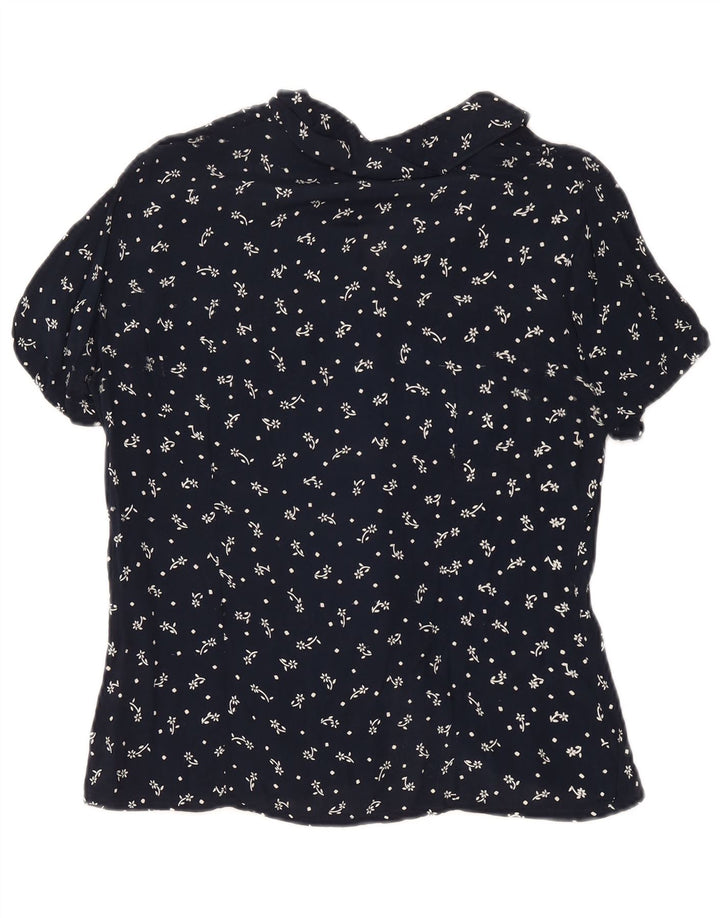 Express Damen Kurzarm-Hemdbluse IT 44 Medium Navy Blue Floral