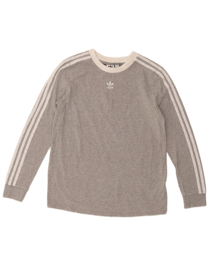 ADIDAS Womens Top Long Sleeve UK 14 Medium Grey Cotton