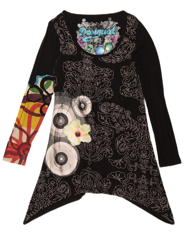 Desigual Damen grafisches asymmetrisches Tunikakleid UK 14 Großes schwarzes Blumenmuster