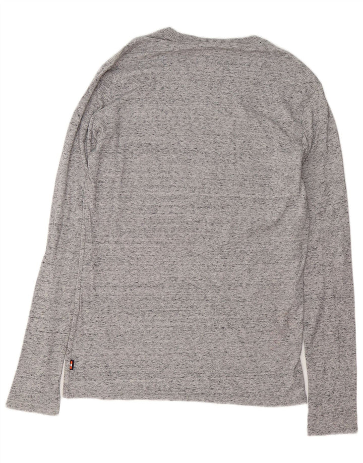 SUPERDRY Herren-Oberteil mit Grafik, langärmlig, groß, grau gesprenkelte Baumwolle