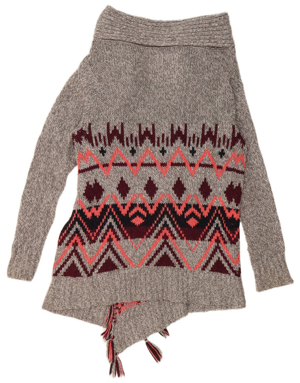 Superdry Damen Longline-Cardigan-Pullover UK 16 Large Grau Geometrisch