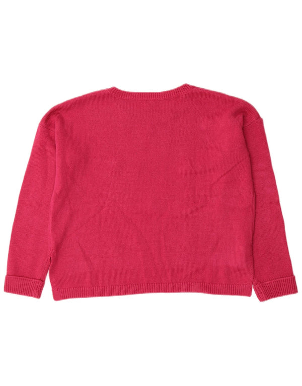 Benetton Mädchen-Pullover mit U-Boot-Ausschnitt, 11–12 Jahre, 2XL, rosa Acryl