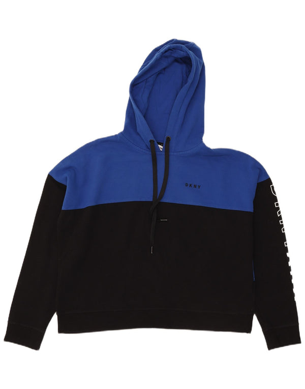 Dkny Womens Crop Graphic Hoodie Pullover UK 16 Large Blue Colourblock