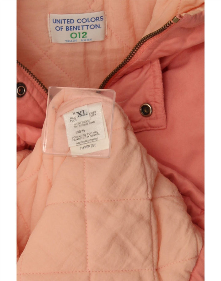 Benetton Wattierte Damenjacke mit Kapuze UK 18 XL Rosa Polyester