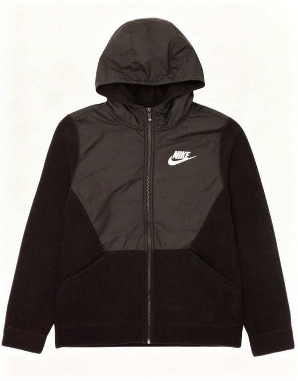 Nike Boys Hooded Fleece Jacket 13-14 Years XL Black Polyester