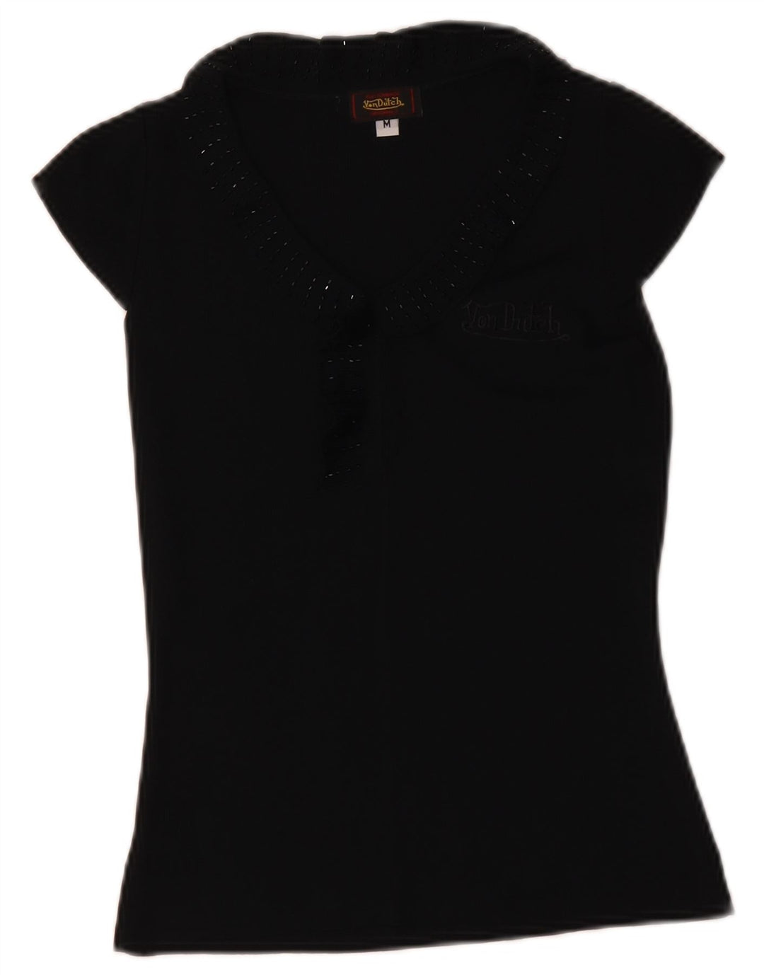 Von Dutch Damen-Blusenoberteil UK 12 Mittelschwarze Mikrofasern