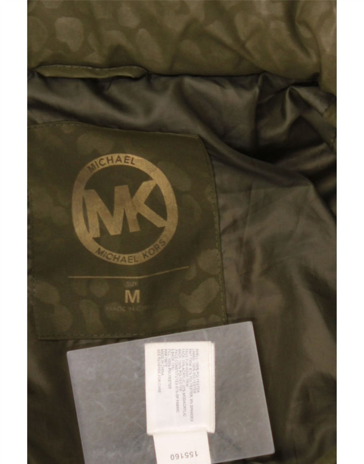 MICHAEL KORS Wattierter Damenmantel mit Kapuze, UK 14, mittlerer Khaki-Animal-Print