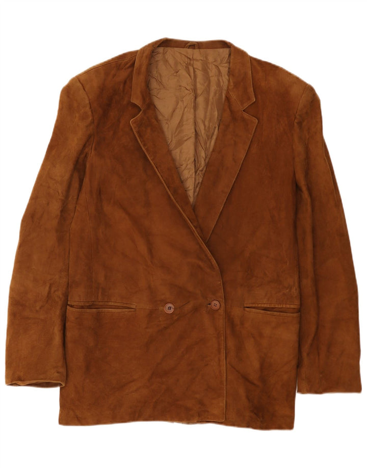Vintage Damen Wildleder Zweireiher Blazer Jacke IT 50 XL Beige Leder