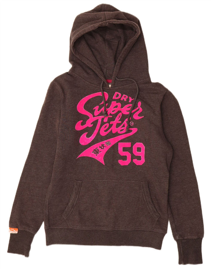 Superdry Graphic Hoodie-Pullover für Damen, UK 14, mittelgraue Baumwolle