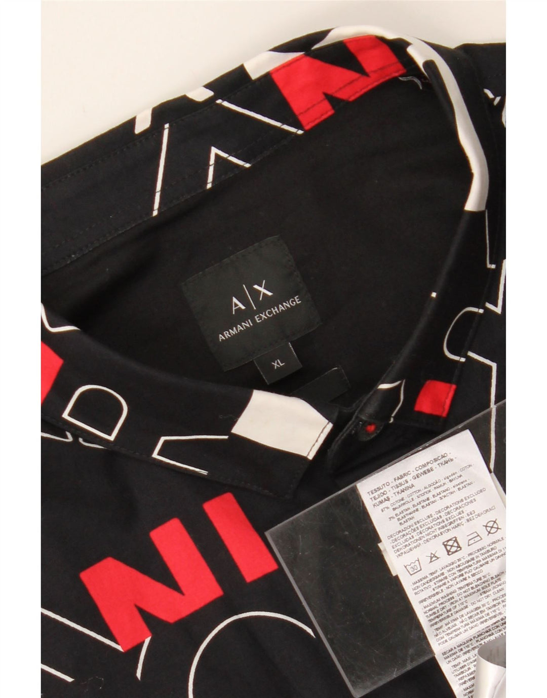 ARMANI EXCHANGE Herren-Hemd mit abstraktem Muster und Grafik, XL, schwarze Baumwolle