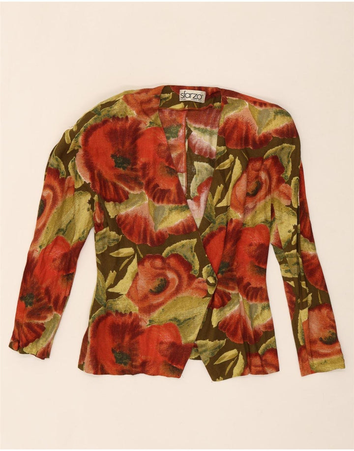 SFARZO Womens Cardigan Top IT 42 Medium Red Floral Linen Vintage Sfarzo and Second-Hand Sfarzo from Messina Hembry 