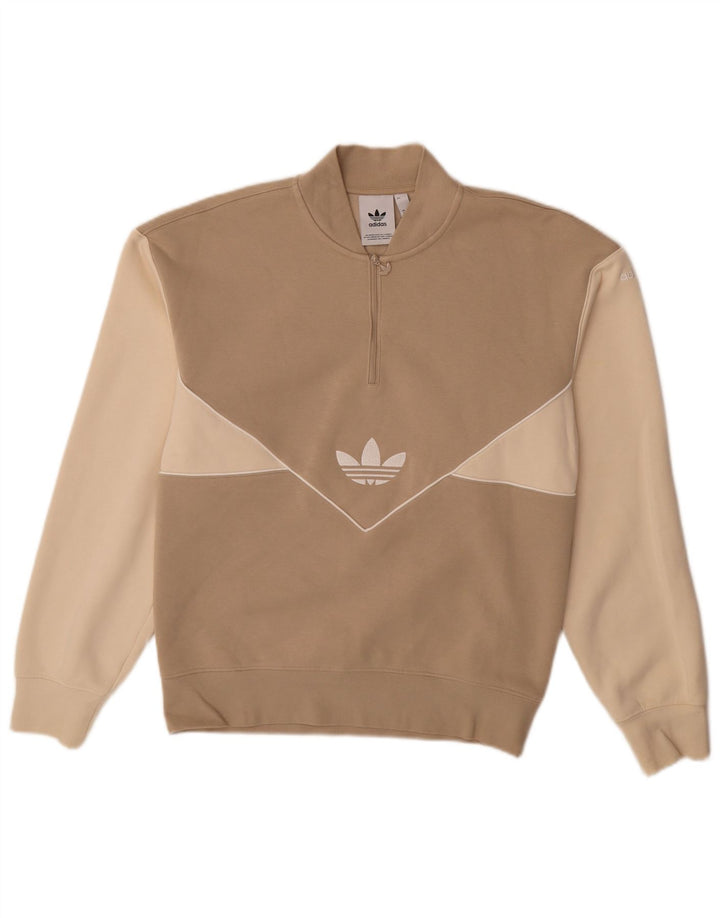 ADIDAS Herren-Sweatshirt mit grafischem Reißverschluss, XS, beige, Colourblock-Baumwolle