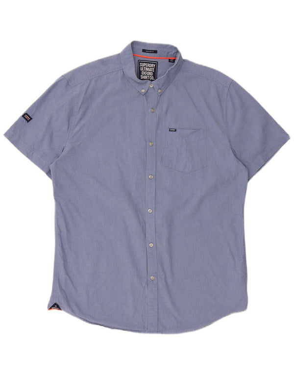 Superdry Damen Kurzarm-Hemd mit normaler Passform, XL, Blau, Baumwolle