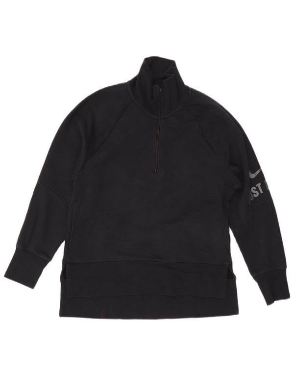 Nike Damen Dri Fit Graphic Zip Neck Sweatshirt Pullover UK 6 XS Schwarz Baumwolle