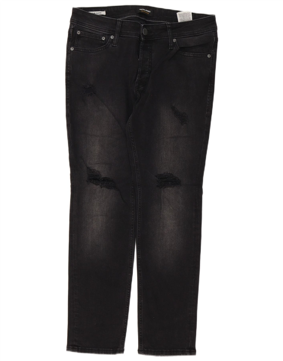 Jack & Jones Herren GLENN Distressed Slim Jeans W32 L30 Schwarze Baumwolle