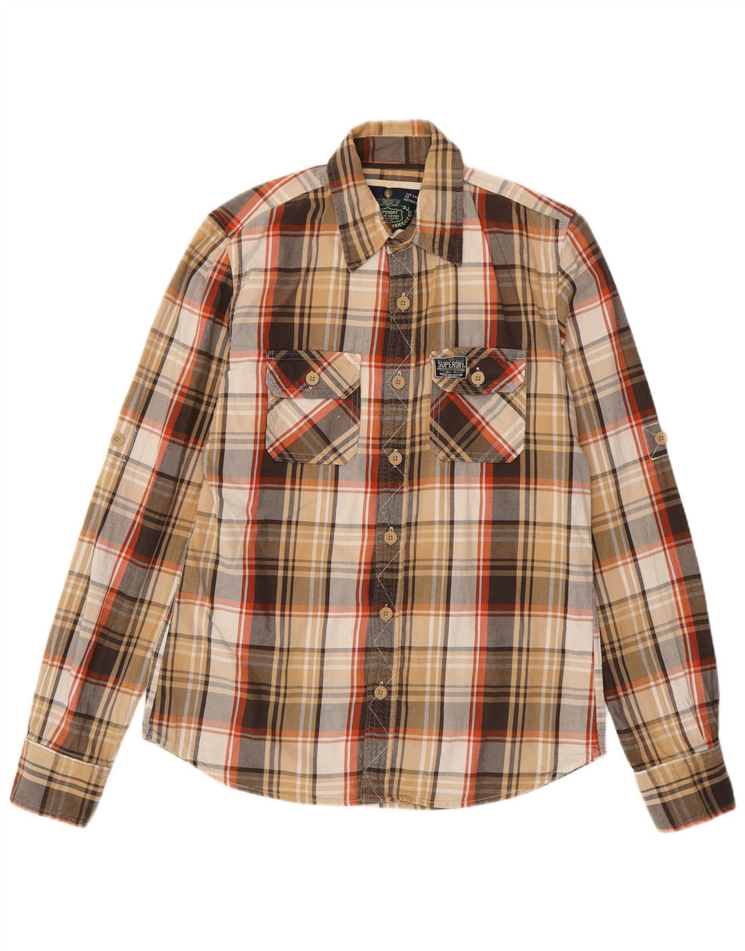 SUPERDRY Herren-Flanellhemd, groß, braun kariert, Baumwolle