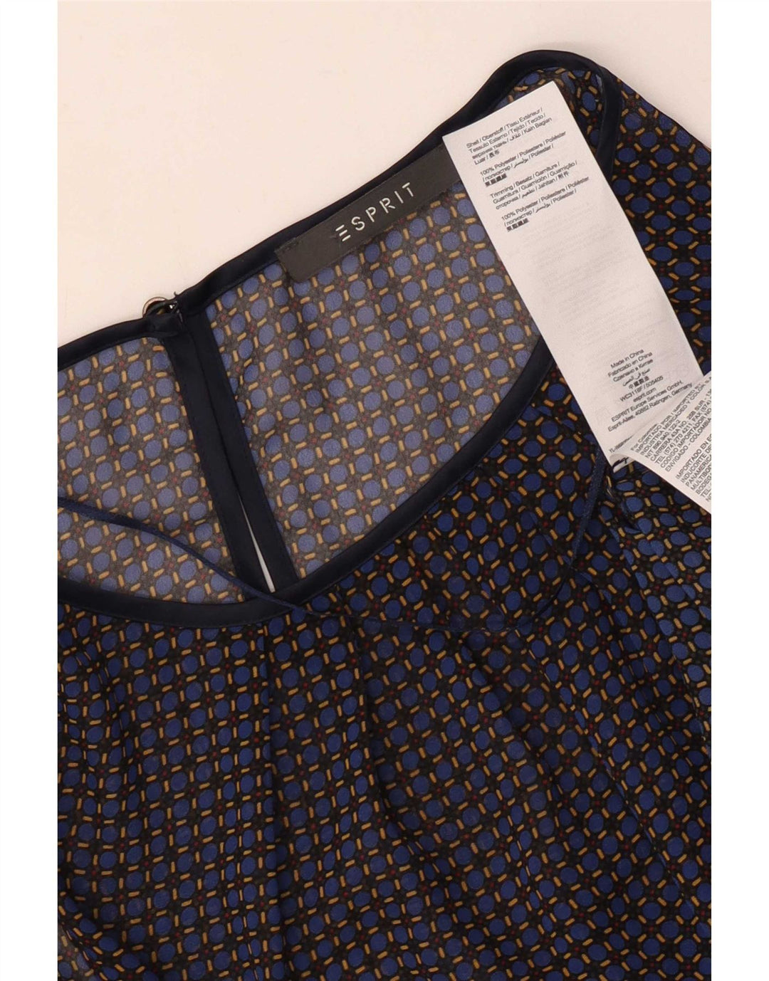Esprit Ärmelloses Damen-Blusenoberteil UK 12 Medium Navy Blue Check Polyester