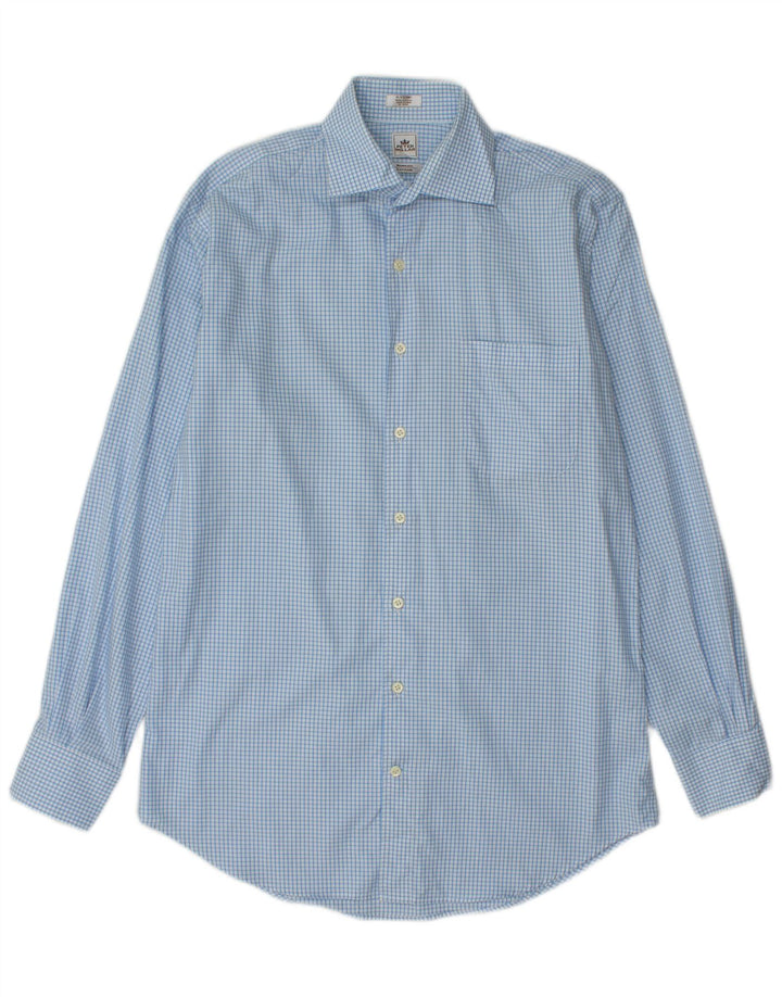 PETER MILLAR Herren-Langhemd, Größe 15 5, mittelblaue Gingham-Baumwolle