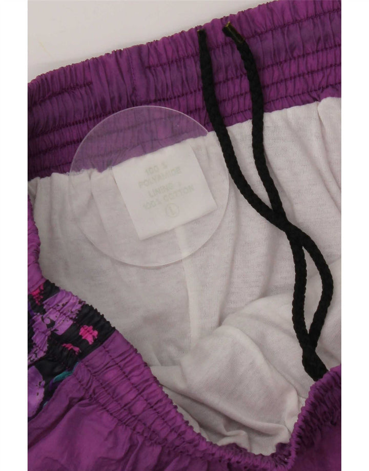 Vintage Damen Übergroßer Komplett-Trainingsanzug UK 16 Großes lila geometrisches Nylon