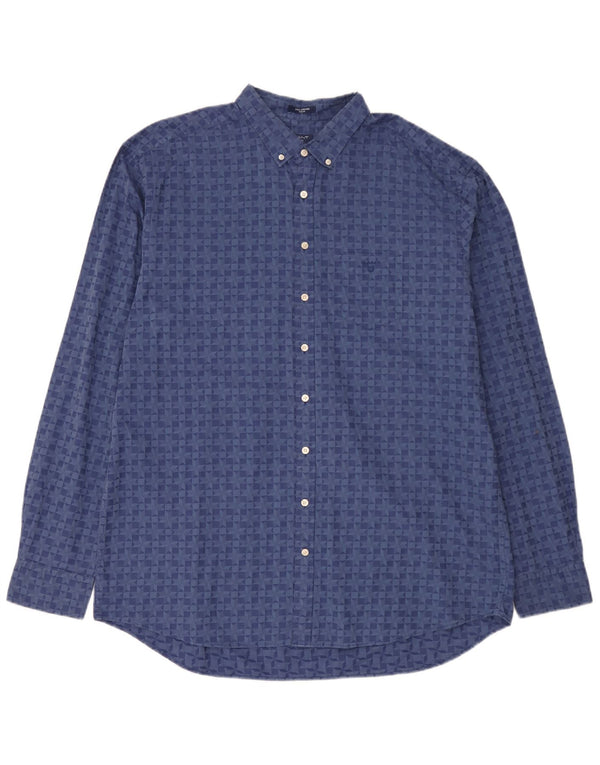 Gant Herren-Hemd mit normaler Passform, Größe 47/48, 19, 3XL, blaue geometrische Baumwolle