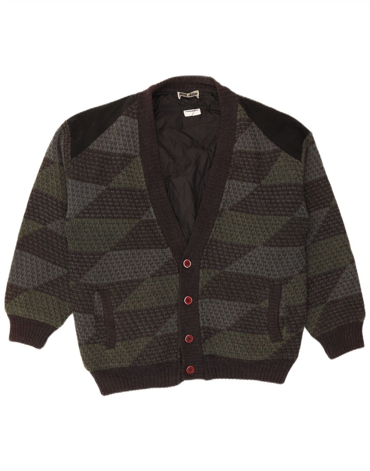 Mark Adam Herren-Strickjacke IT 48/50 Mittelgrünes geometrisches Polyacryl