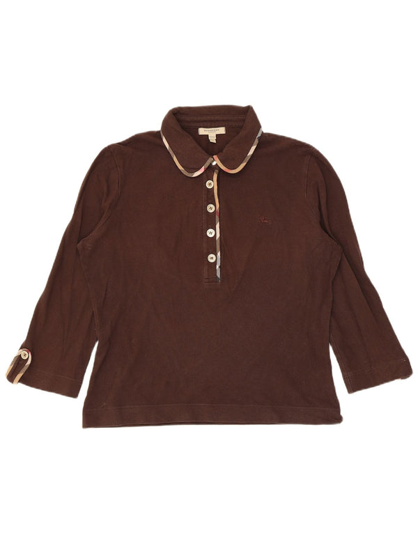 Burberry Damen Poloshirt mit 3/4-Ärmeln, UK 16, Größe L, Braun, Baumwolle